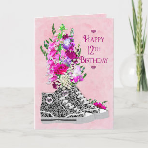Carte Anniversaire 12, Filles, Basket fantaisie noir/bla