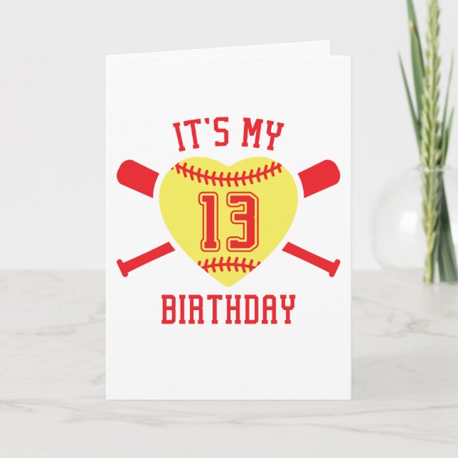 Carte Anniversaire 13 ans Heart Softball Anniversaire (Devant)