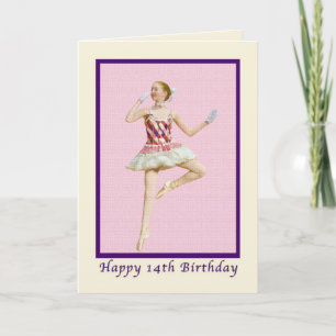 Carte Anniversaire, 14, Ballerina en rose et blanc