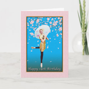 Carte Anniversaire, 14, Ballerina, Fleurs de cerisiers