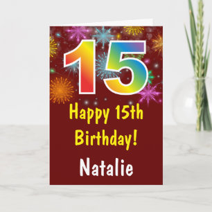 Carte Anniversaire 15 ans Feux d'artifice Coloré Arc-en-