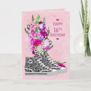 Carte Anniversaire 16, Filles, Basket fantaisie noir/bla