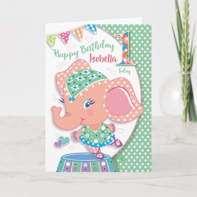 Carte Anniversaire 1, Elle Ballerina Elephant (Devant)