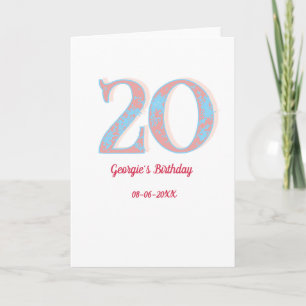CARTE ANNIVERSAIRE 20 ANS PECHE BLEU GRAS RÉTRO NOM STYL
