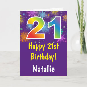 Carte Anniversaire 21 ans Feux d'artifice arc-en-ciel co