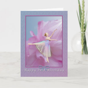 Carte Anniversaire, 21, Ballerina on Pink and Blue