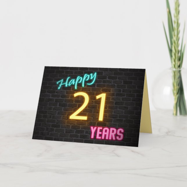 Carte Anniversaire 21 néon en brique (Devant)