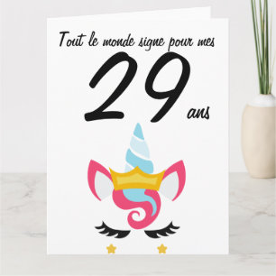 Carte anniversaire 29 ans grand format licorne xxl