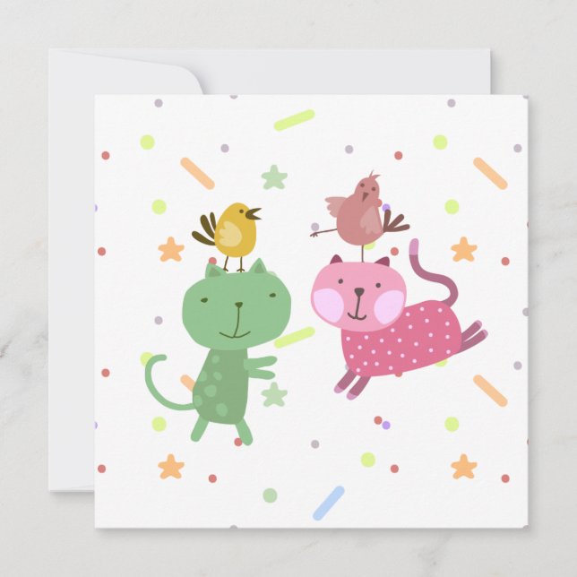 carte anniversaire 2 poulets 2 oiseaux (Devant)