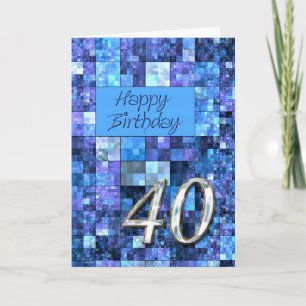 Carte anniversaire 40e avec carrés abstraits.
