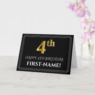 Carte Anniversaire "4 ans" + Nom, élégant aspect or faux