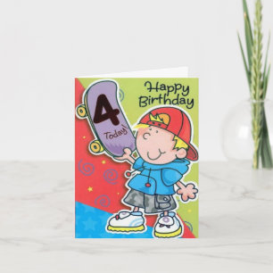 Carte Anniversaire - 4 Aujourd'hui Skateboard Kid