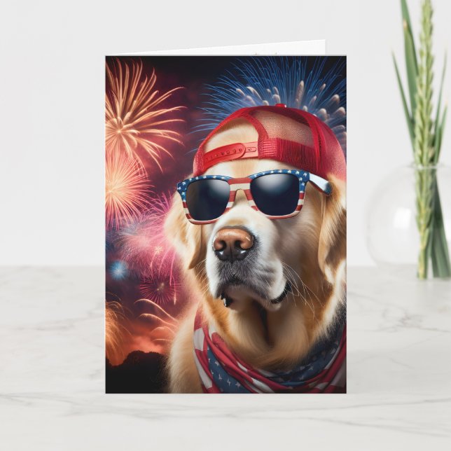 Carte Anniversaire 4 juillet Golden Retriever (Devant)