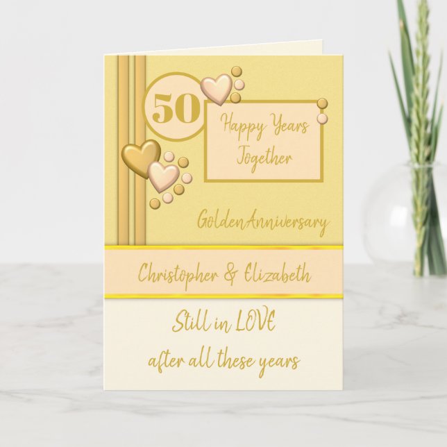 Carte Anniversaire 50e Golden 50 ans crème de pêche (Devant)