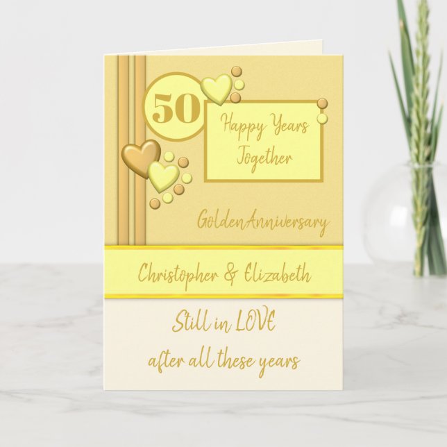 Carte Anniversaire 50e Golden 50 ans crème jaune (Devant)