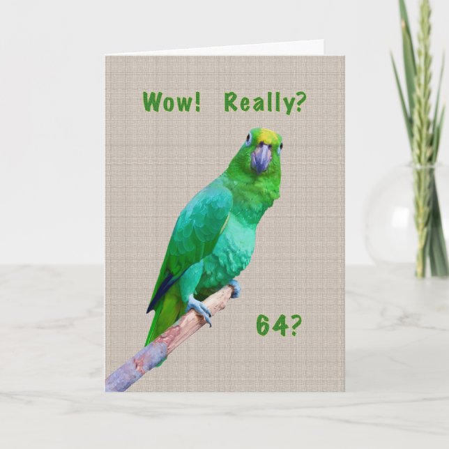 Carte Anniversaire, 64, Parrot de Macaw Vert sur un memb (Devant)