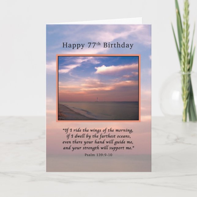 Carte Anniversaire, 77e, lever du soleil à la plage, rel (Devant)