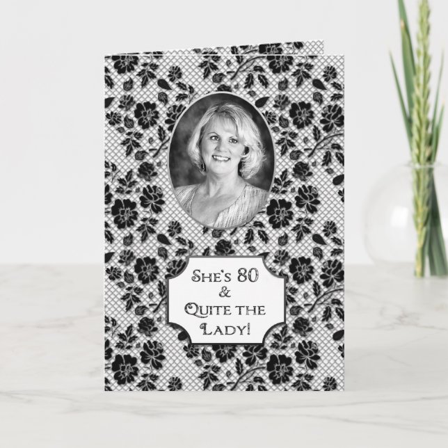 Carte Anniversaire - 80 - Insertion photo - Floral noir/ (Devant)