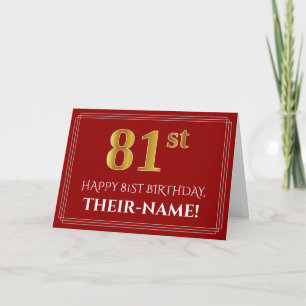 Carte Anniversaire "81ème" élégant aspect or faux, nom (