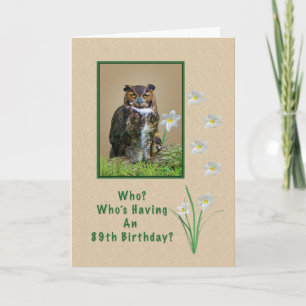 Carte Anniversaire, 89e, Grande Chouette à cornes et fle