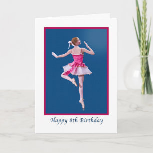 Carte Anniversaire 8, Dancing Ballerina on Blue