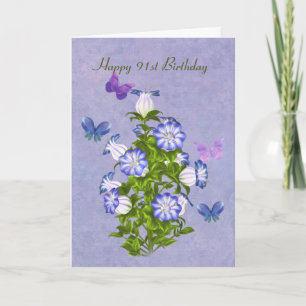 Carte Anniversaire, 91, Papillons et Fleurs Bell