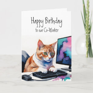Carte Anniversaire à tous groupe, Cat Co-Worker Cake Fun