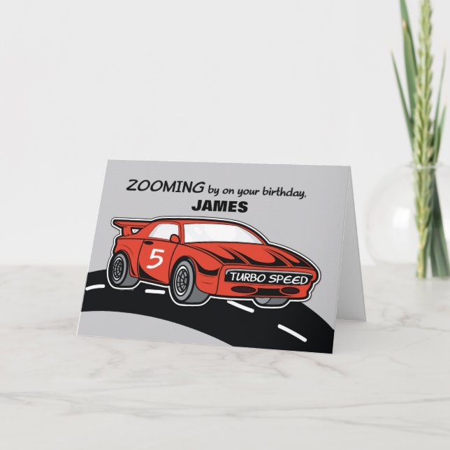 Carte Anniversaire Age 5 Red Sports Voiture (Devant)