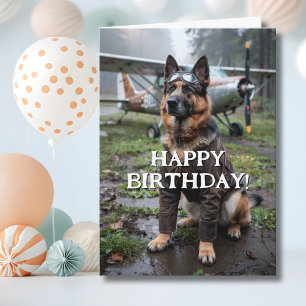 Carte Anniversaire Allemand Berger Chien Pilote Avion Dr