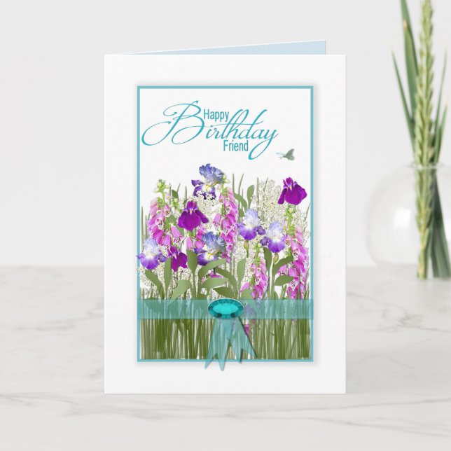 Carte Anniversaire, Ami, Belles fleurs des jardins (Devant)