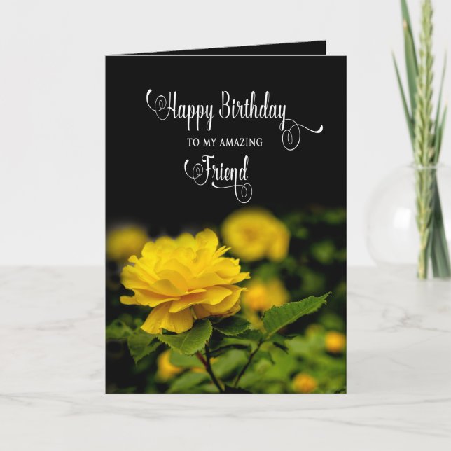 Carte Anniversaire, Ami, Rose jaune dans le jardin (Devant)