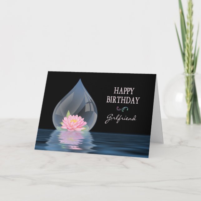 CARTE ANNIVERSAIRE - AMIE - LOTUS DANS WATERDROP (Devant)