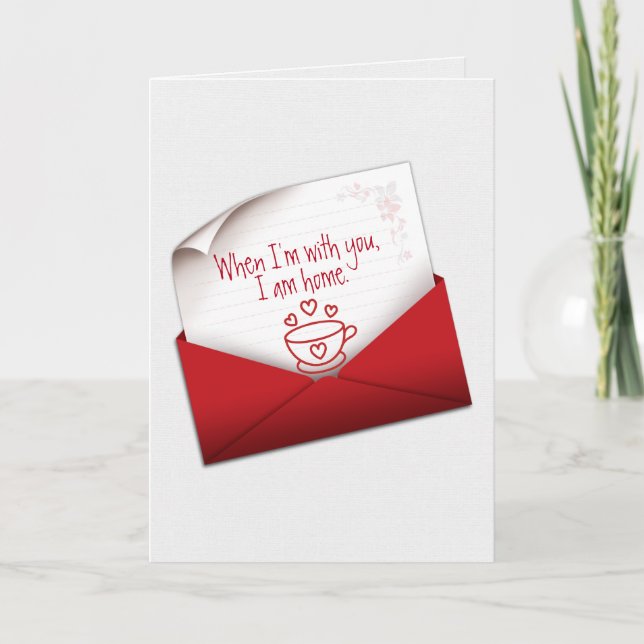 Carte Anniversaire Amour Note Dans L'Enveloppe Rouge (Devant)
