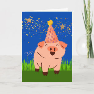 Carte Anniversaire amusant avec cochon en Casquette d'an