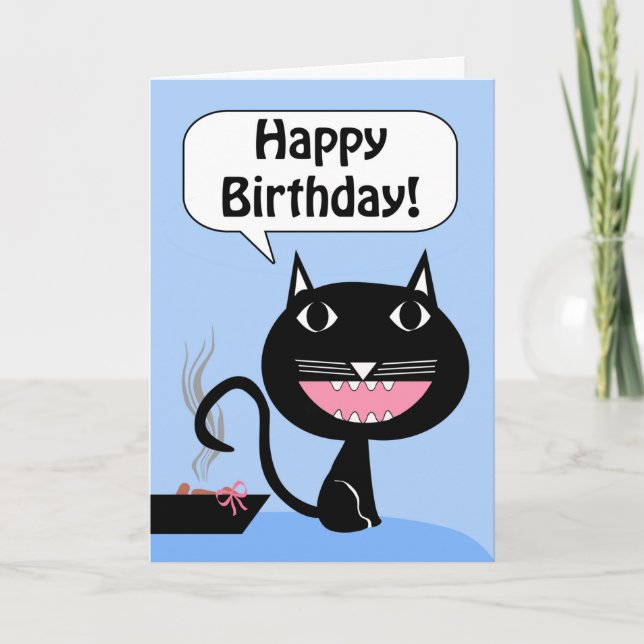 Carte Anniversaire amusant de chat, cadeau dans la boîte (Devant)