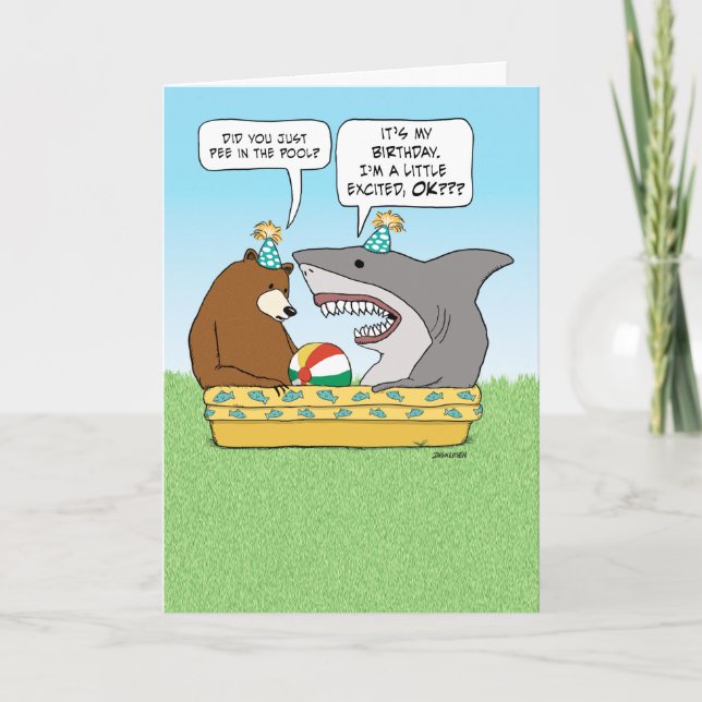 Carte Anniversaire amusant de requin excité (Devant)