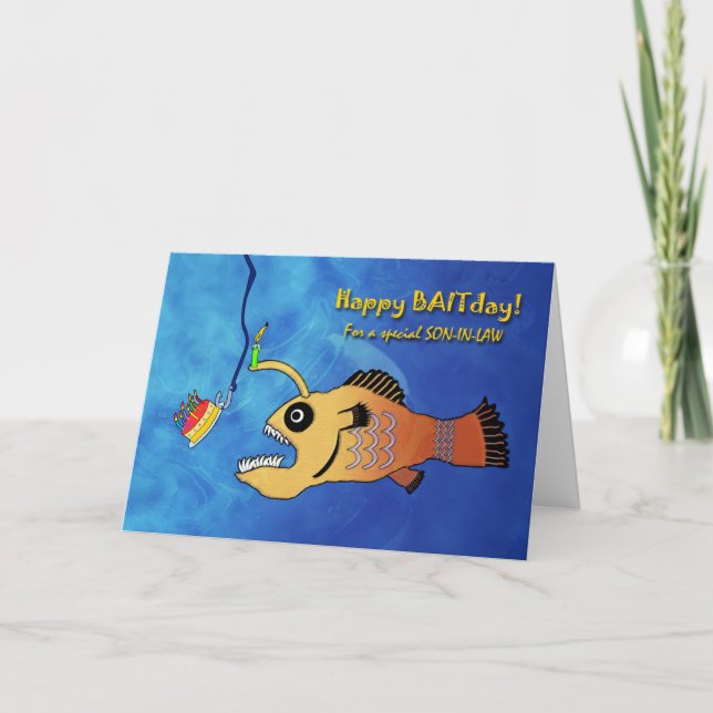 Carte Anniversaire amusant pour le gendre, pêcheur de po (Devant)