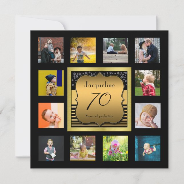 Carte Anniversaire Année Photo Black Gold Art Deco (Devant)