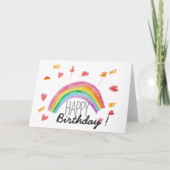 Carte Anniversaire - Arc-en-ciel - Blanc - Matte (Devant)