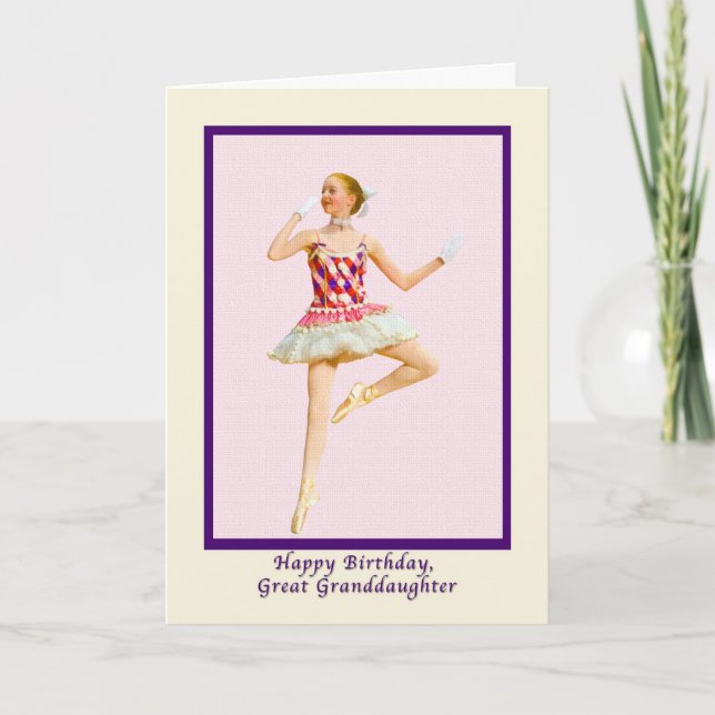 Carte Anniversaire, arrière-petite-fille, ballerine (Devant)