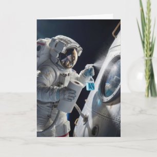 Carte Anniversaire Astronaute Nettoyage Fenêtre de Véhic