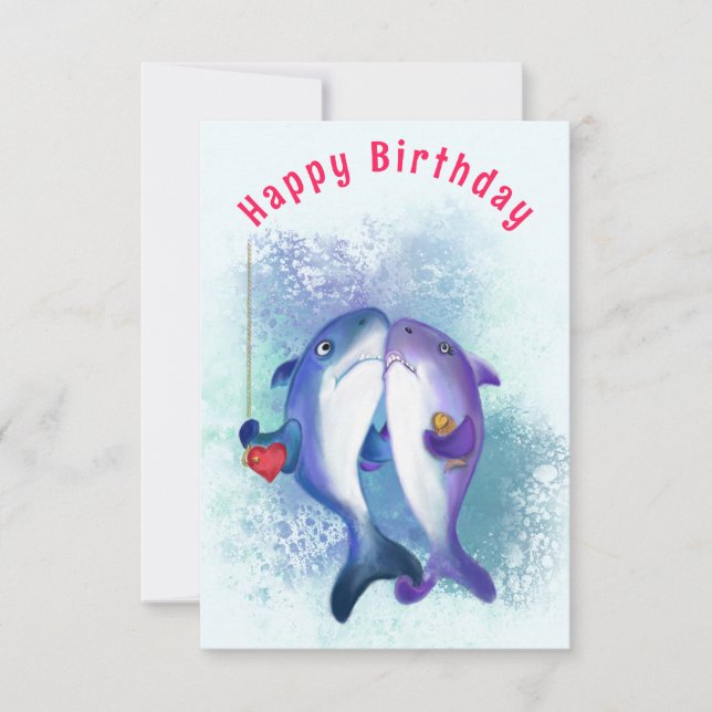 Carte Anniversaire avec Amour de Requin Couple - D (Devant)