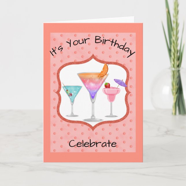 Carte Anniversaire Avec Cocktails (Devant)