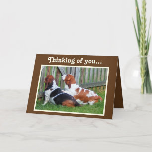 Carte Anniversaire avec Cute Basset Hounds & Cupca