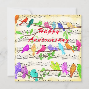 Carte Anniversaire avec des oiseaux musicaux heure