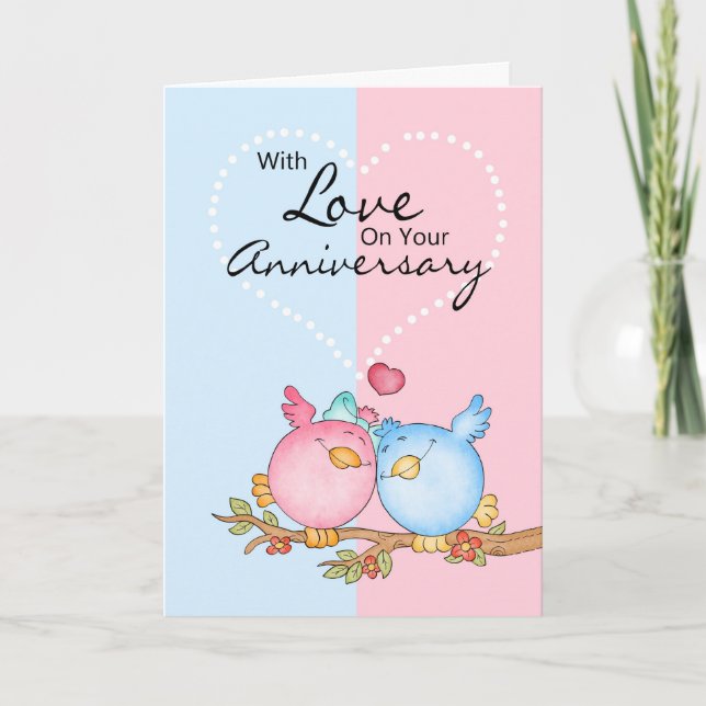 Carte Anniversaire Avec Deux Oiseaux Amoureux - An (Devant)