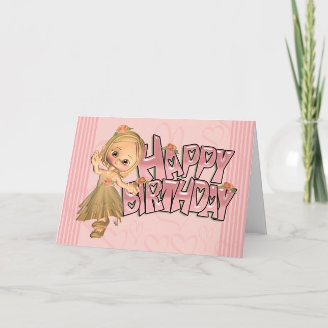 Carte Anniversaire Avec Jolie Petite Fille (Devant)