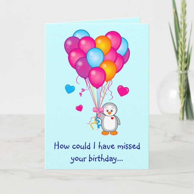 Carte Anniversaire avec manchot sucré et ballons (Devant)