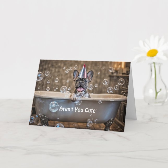 Carte Anniversaire avec mignon Bulldog français ou Frenc (Petite plante)
