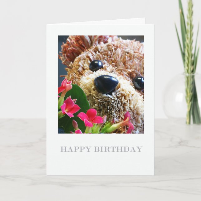 Carte Anniversaire Avec Ours En Teddy Et Fleurs (Devant)